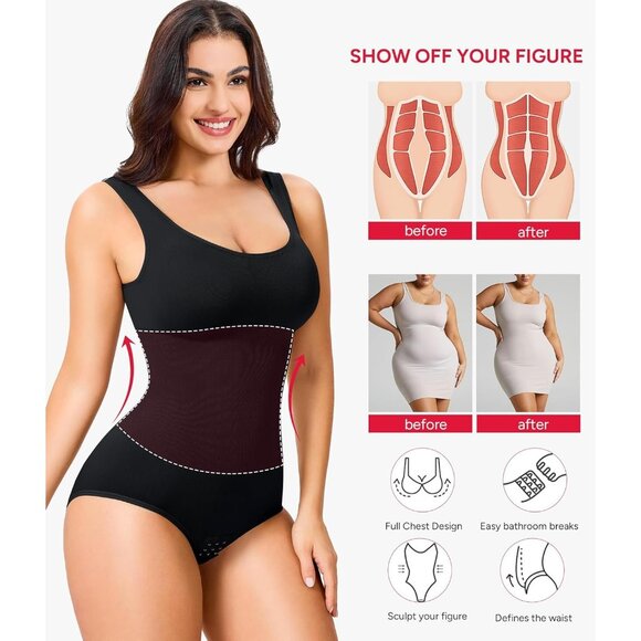 🆕Women Black Spandex Waist Trainer Bodysuit Tummy Control Full Body Shapewear - Picture 4 of 7